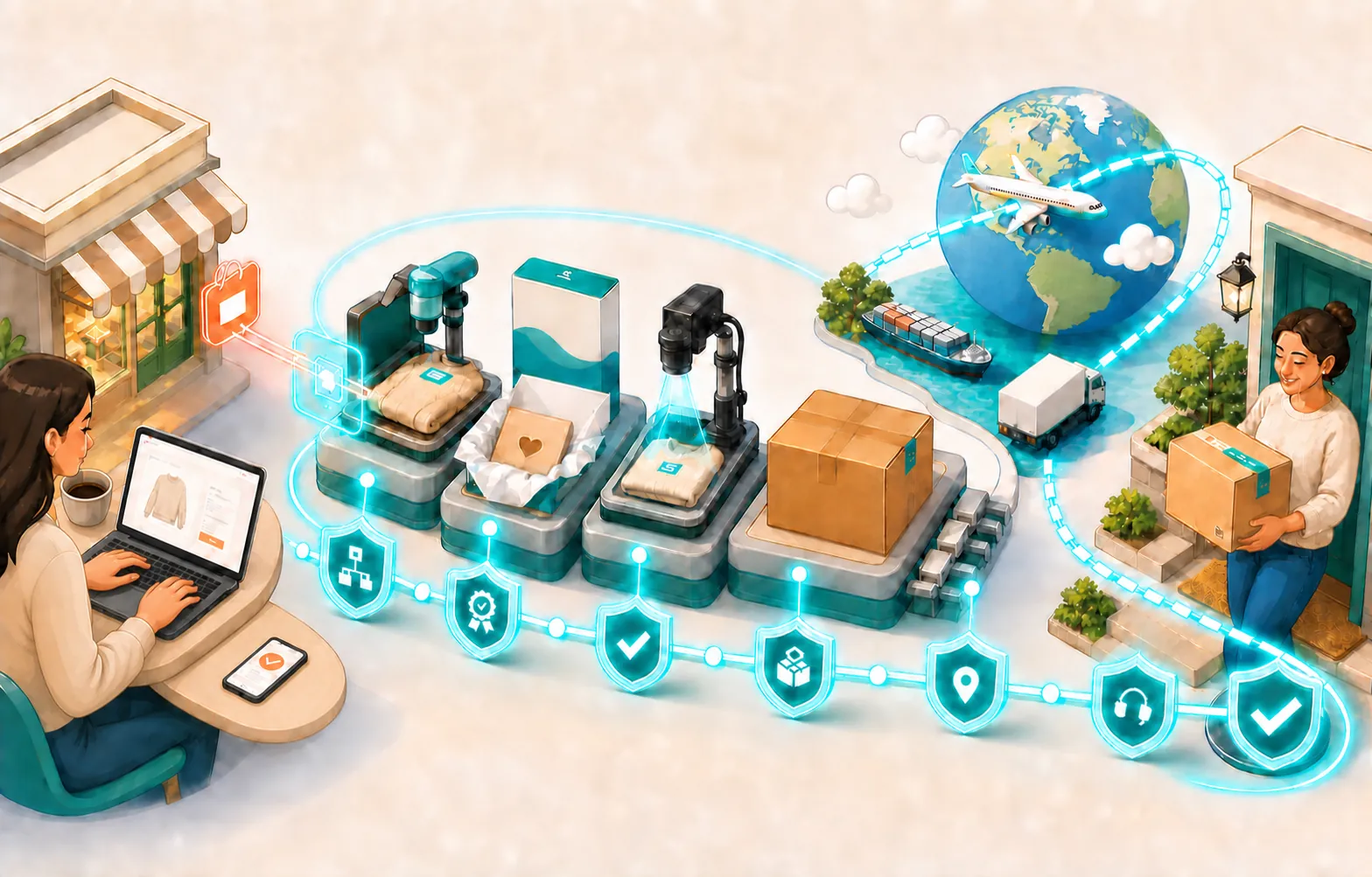 Siftfy sourcing, QC, packing, and fulfillment workflow illustration